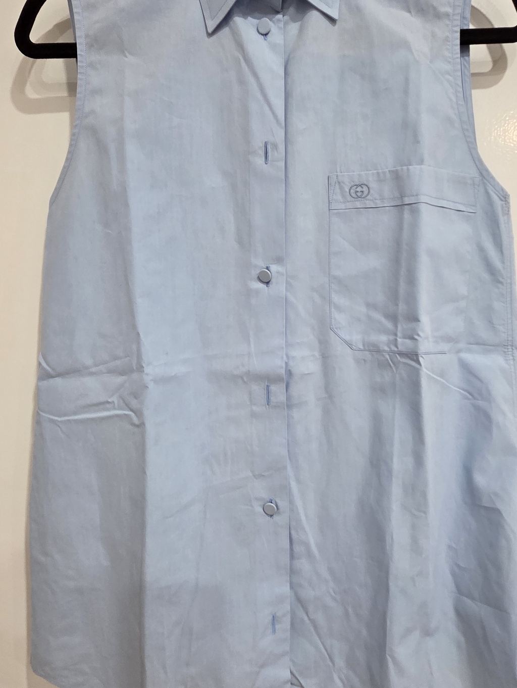 Gucci Light Blue Button-Down Shirt With Logo Tag